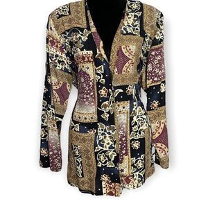 Women's Multicolored Boyfriend Length Mixed Print Blazer Size 12 Vintage Shacket